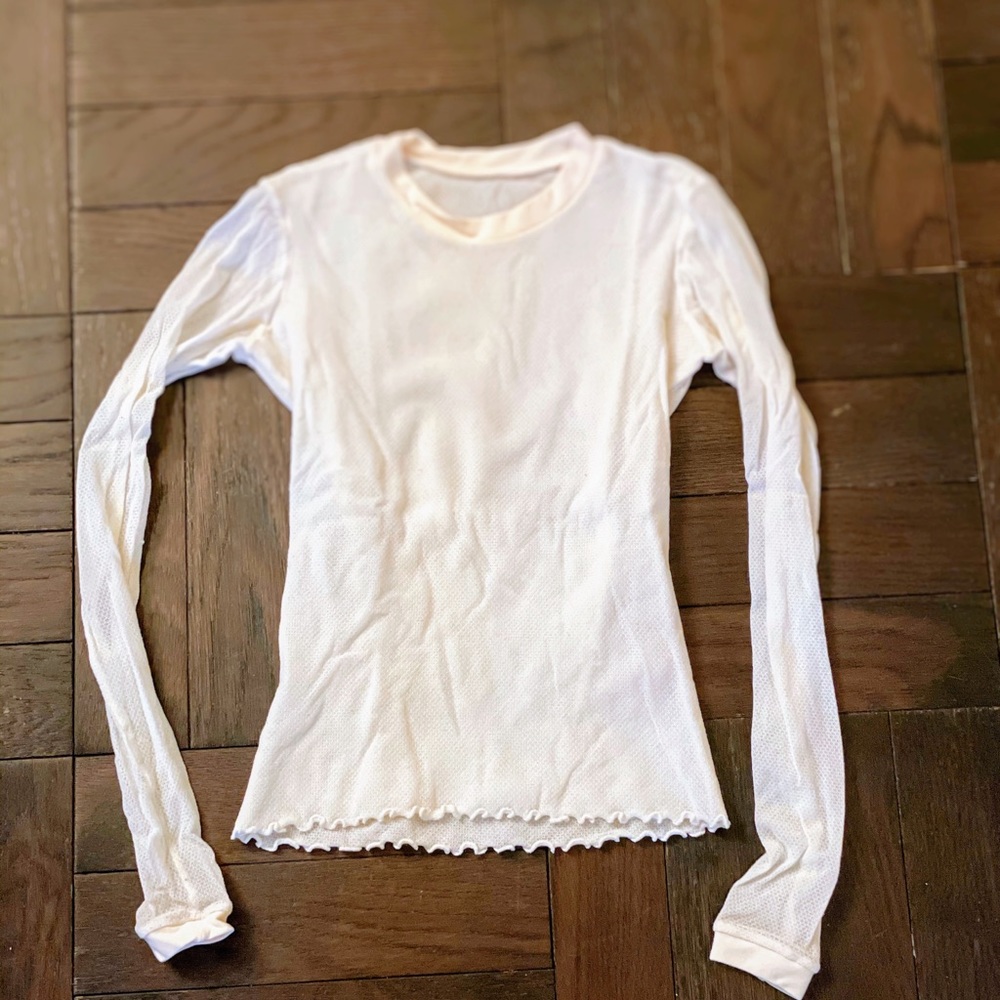 Vintage Beige Mesh crew neck top size Small